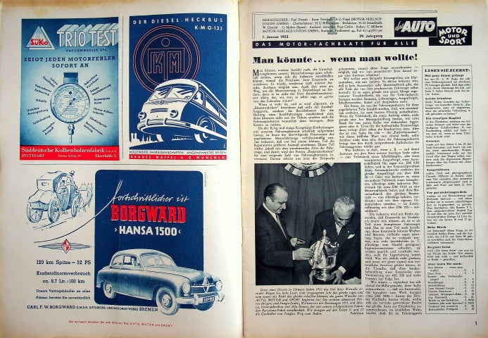 Inhaltsverzeichnis Auto Motor und Sport 01/1952