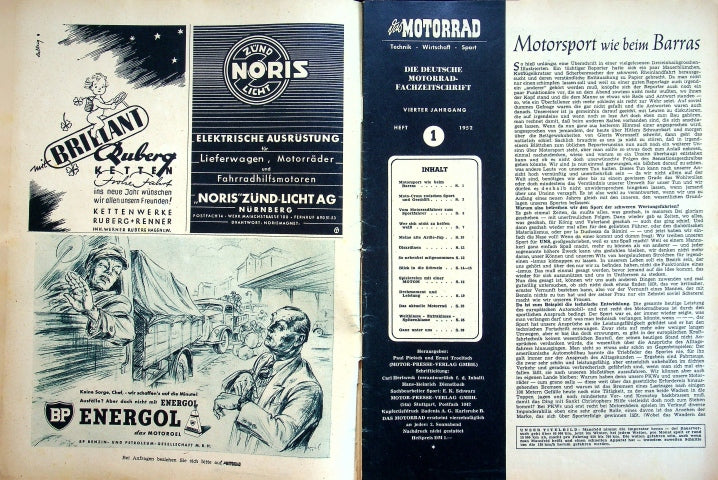 Inhaltsverzeichnis Motorrad 01/1952