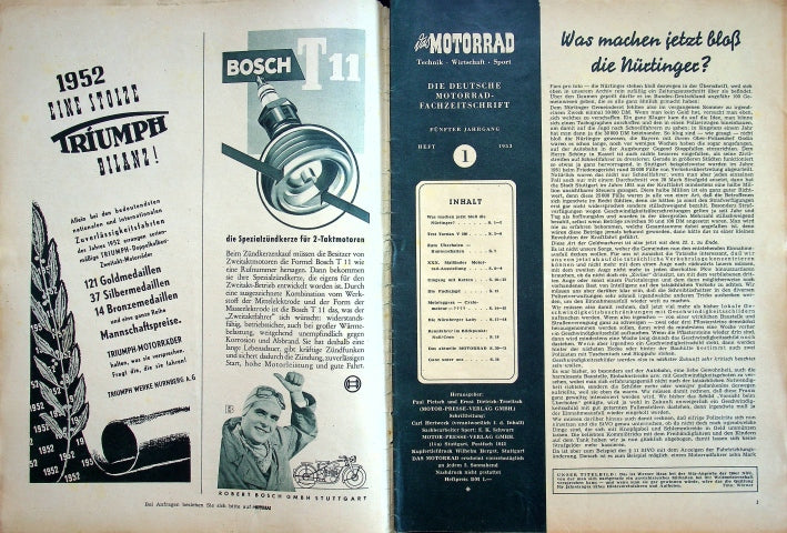Inhaltsverzeichnis Motorrad 01/1953