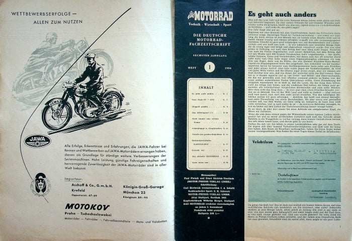 Inhaltsverzeichnis Motorrad 01/1954