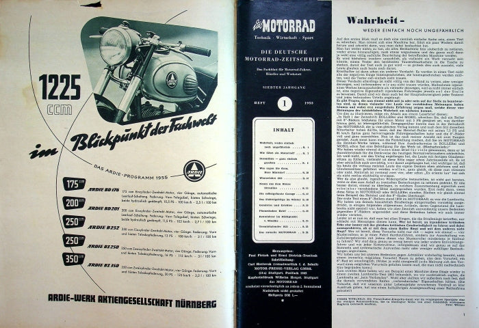 Inhaltsverzeichnis Motorrad 01/1955