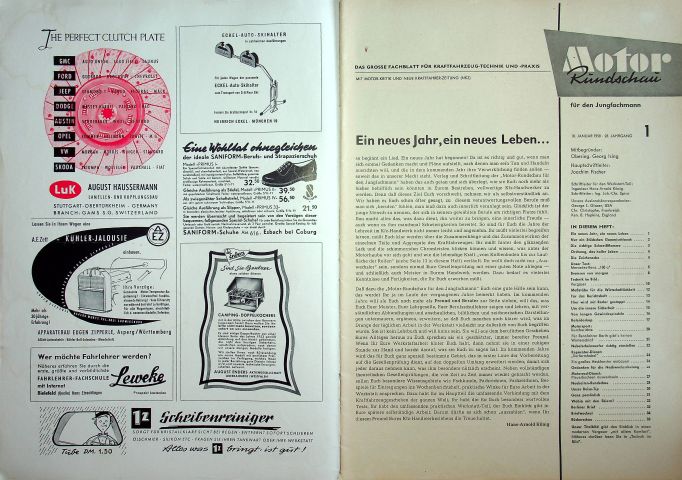 Inhaltsverzeichnis Motor Rundschau 01/1958