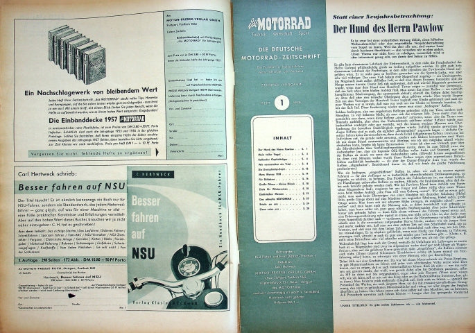 Inhaltsverzeichnis Motorrad 01/1958