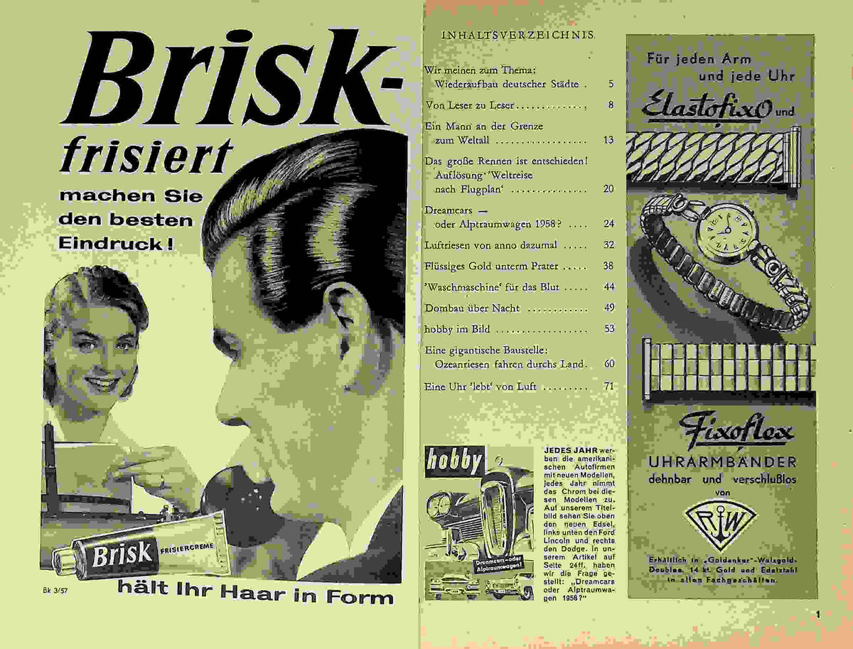Inhaltsverzeichnis Hobby 01/1958