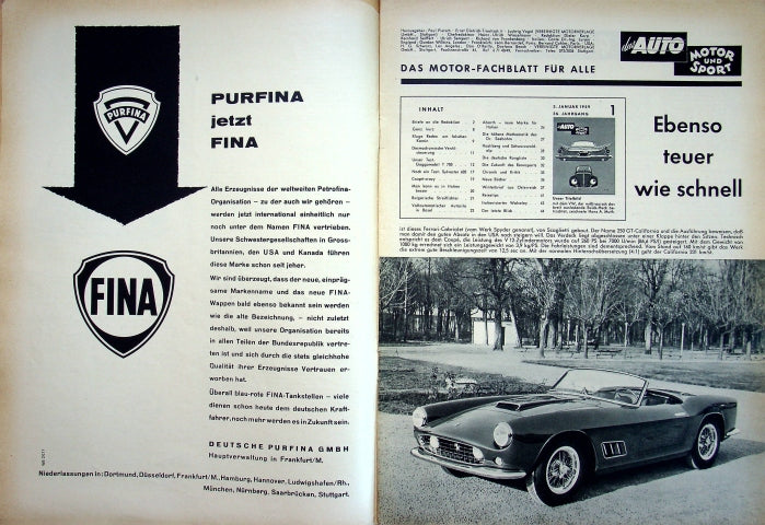 Inhaltsverzeichnis Auto Motor und Sport 01/1959