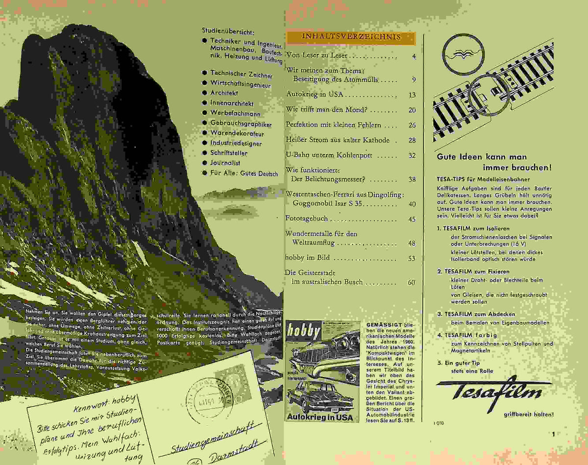 Inhaltsverzeichnis Hobby 01/1960