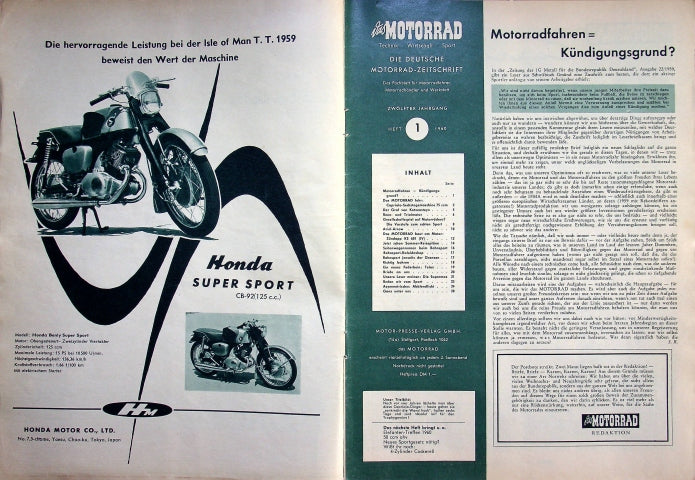 Inhaltsverzeichnis Motorrad 01/1960