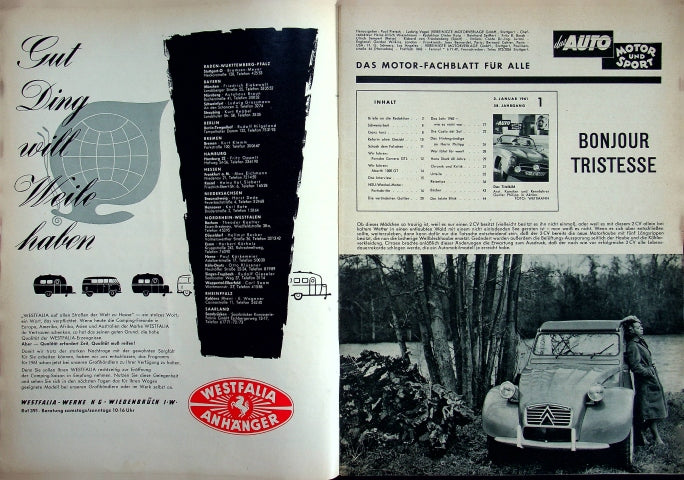 Inhaltsverzeichnis Auto Motor und Sport 01/1961