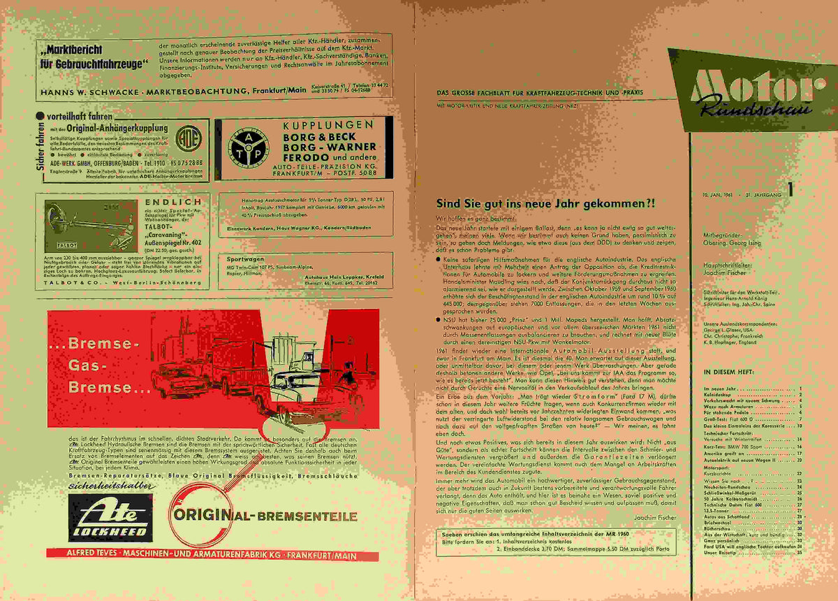 Inhaltsverzeichnis Motor Rundschau 01/1961
