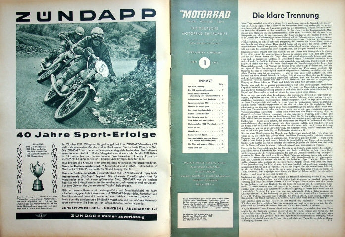 Inhaltsverzeichnis Motorrad 01/1962