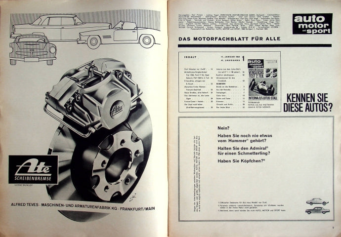 Inhaltsverzeichnis Auto Motor und Sport 01/1964