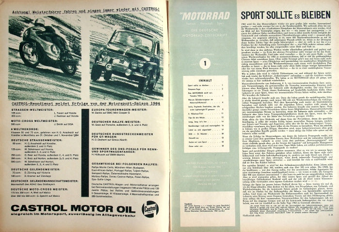 Inhaltsverzeichnis Motorrad 01/1965