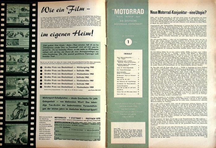 Inhaltsverzeichnis Motorrad 01/1966