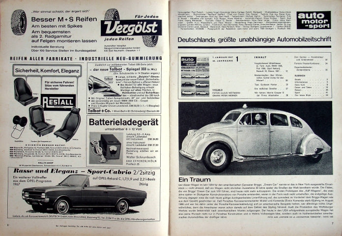 Inhaltsverzeichnis Auto Motor und Sport 01/1967