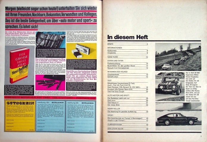 Inhaltsverzeichnis Auto Motor und Sport 01/1968