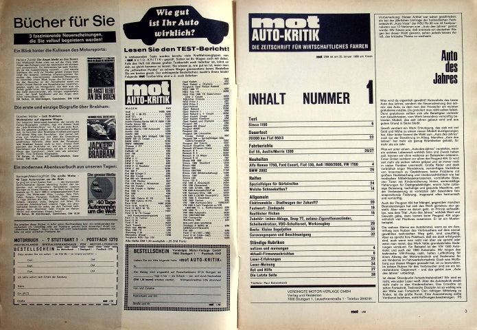 Inhaltsverzeichnis MOT 01/1968