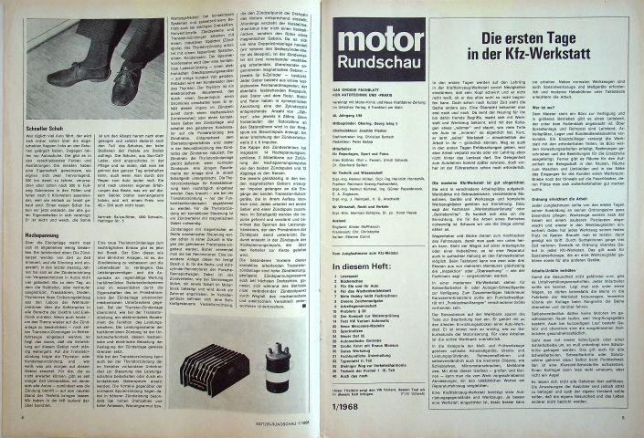 Inhaltsverzeichnis Motor Rundschau 01/1968