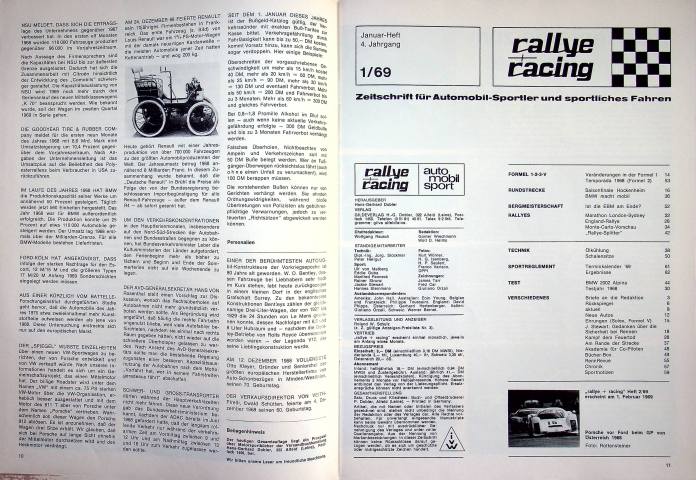 Inhaltsverzeichnis Rallye Racing 01/1969