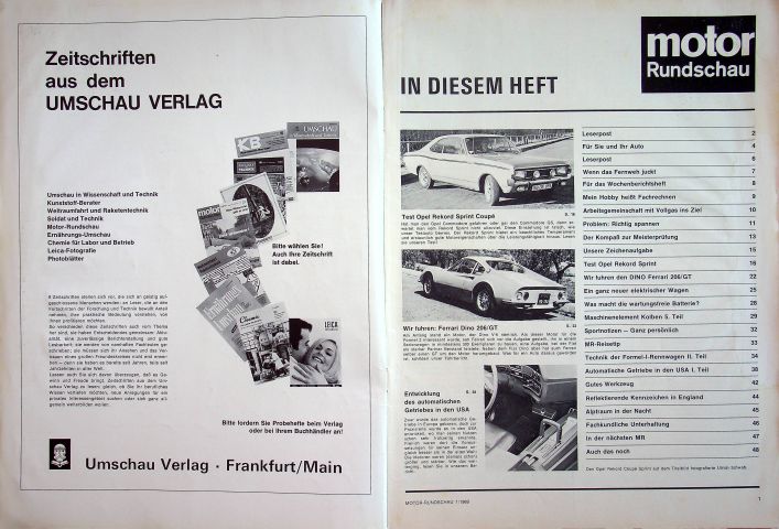 Inhaltsverzeichnis Motor Rundschau 01/1969