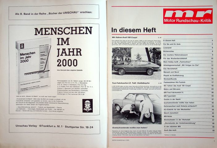 Inhaltsverzeichnis Motor Rundschau 01/1970