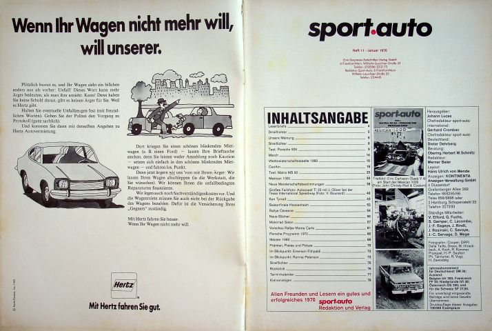 Inhaltsverzeichnis Sport Auto 01/1970
