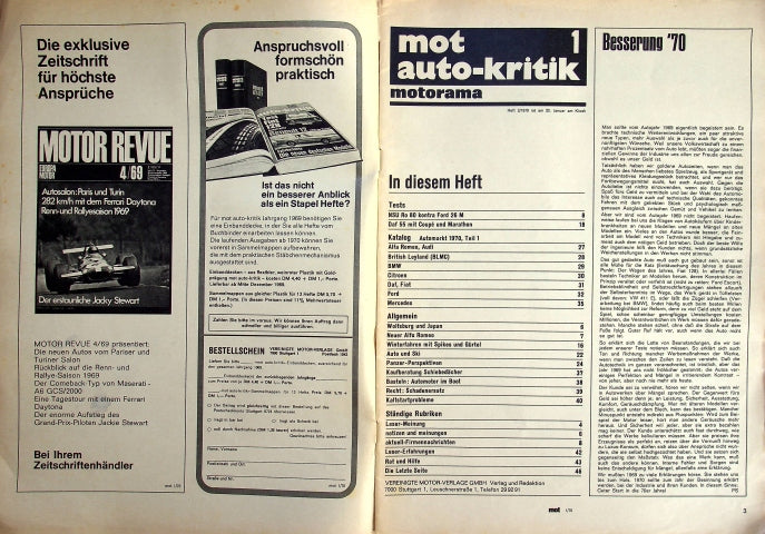 Inhaltsverzeichnis MOT 01/1970