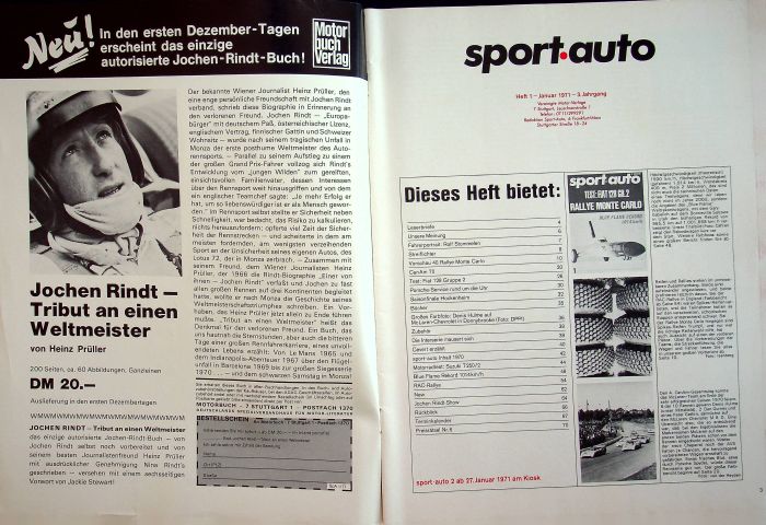 Inhaltsverzeichnis Sport Auto 01/1971