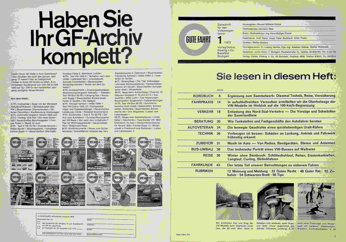 Inhaltsverzeichnis Gute Fahrt 01/1972