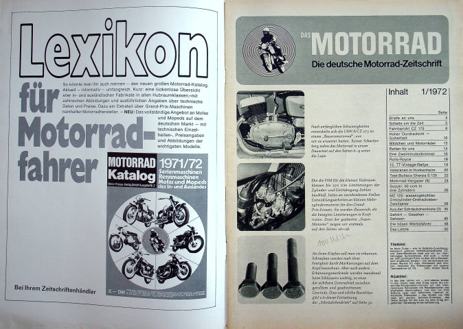 Inhaltsverzeichnis Motorrad 01/1972