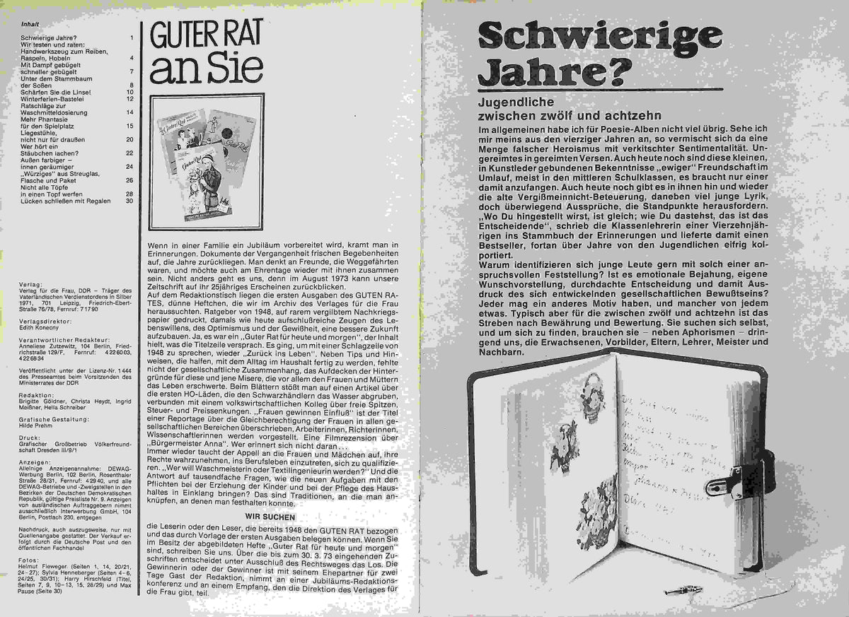 Inhaltsverzeichnis Guter Rat 01/1973