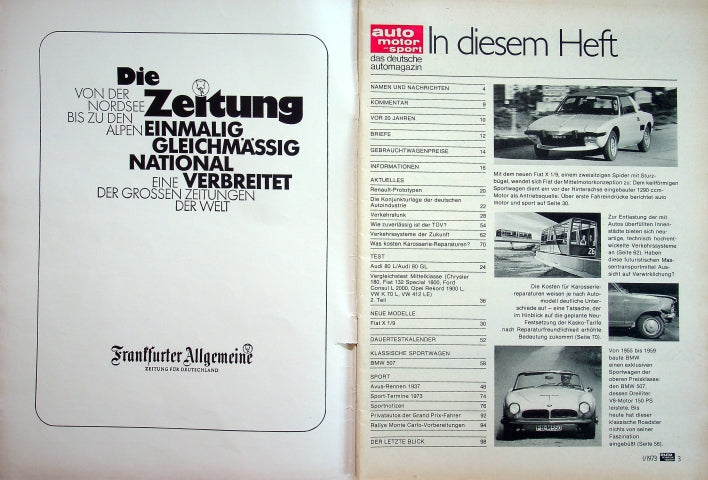 Inhaltsverzeichnis Auto Motor und Sport 01/1973