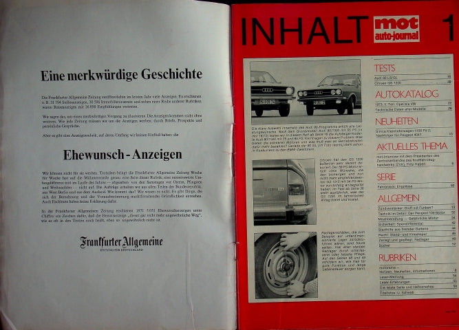Inhaltsverzeichnis MOT 01/1973