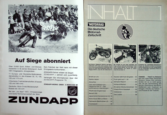 Inhaltsverzeichnis Motorrad 01/1973