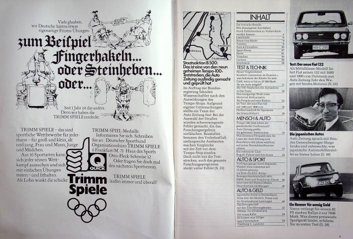 Inhaltsverzeichnis Autozeitung 01/1973