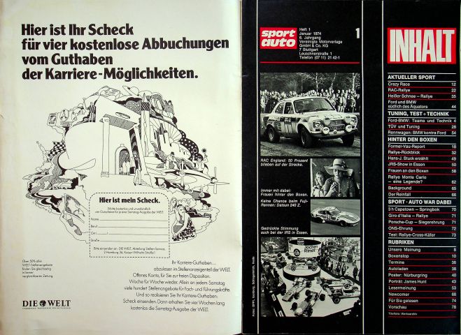 Inhaltsverzeichnis Sport Auto 01/1974