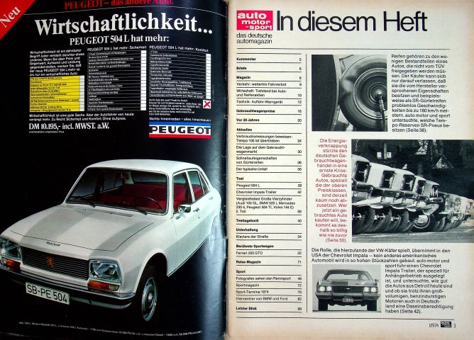 Inhaltsverzeichnis Auto Motor und Sport 01/1974