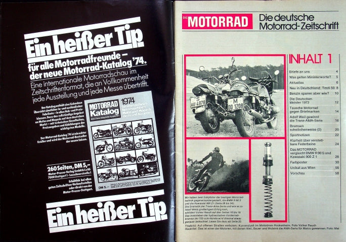 Inhaltsverzeichnis Motorrad 01/1974