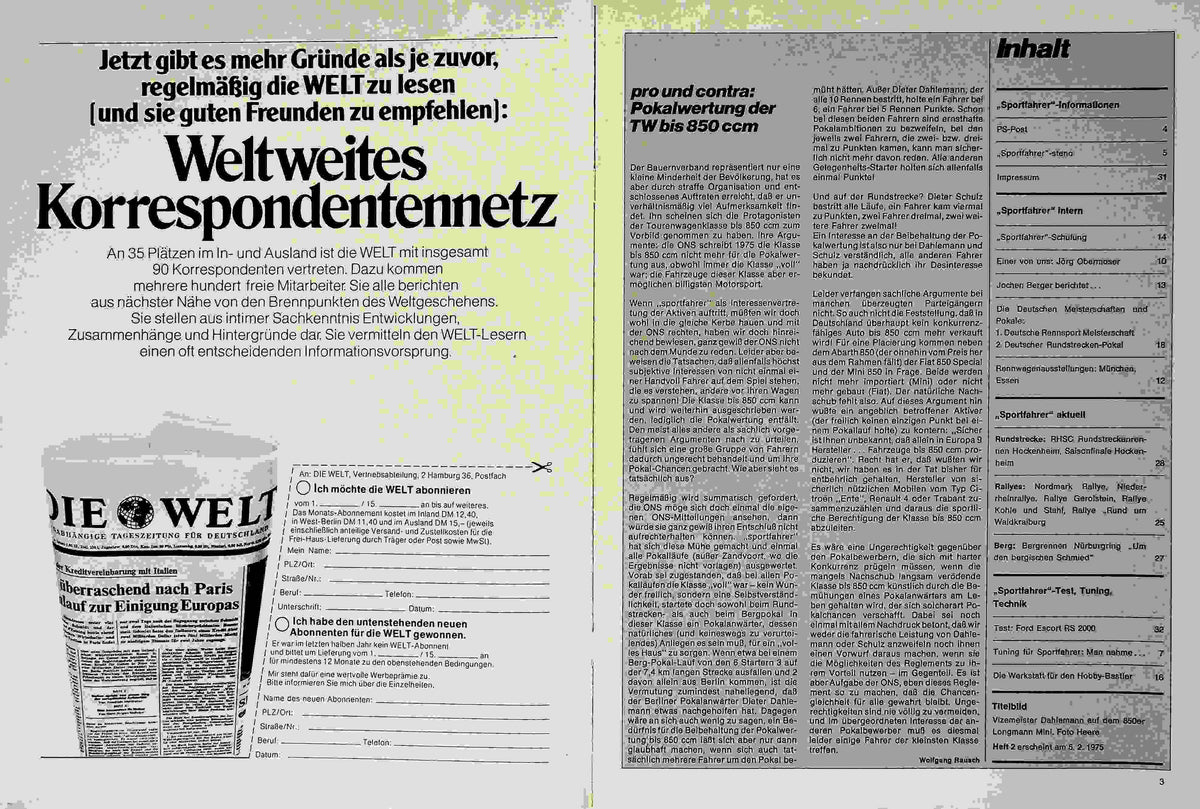 Inhaltsverzeichnis Sport Fahrer 01/1975