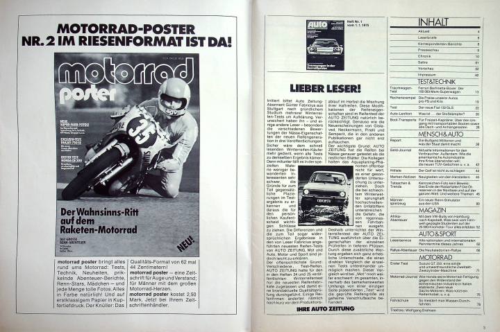 Inhaltsverzeichnis Autozeitung 01/1975