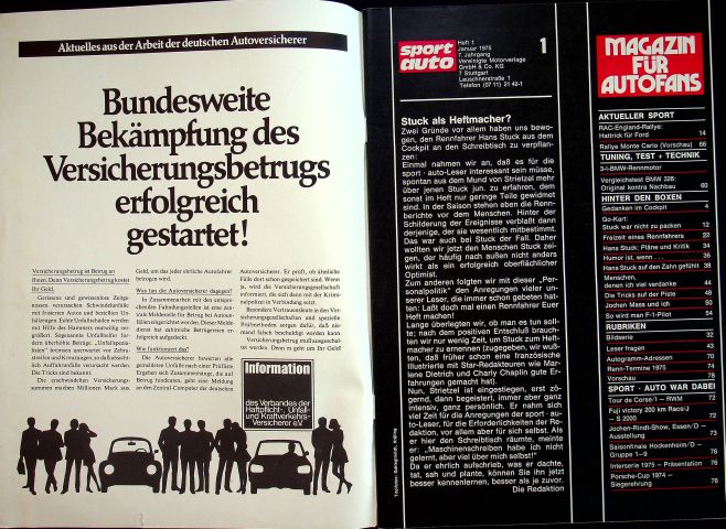 Inhaltsverzeichnis Sport Auto 01/1975