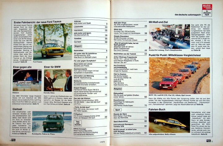 Inhaltsverzeichnis Auto Motor und Sport 01/1976