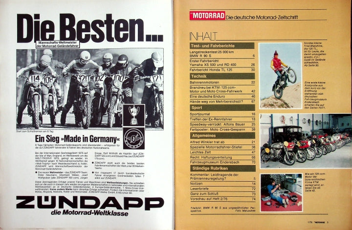 Inhaltsverzeichnis Motorrad 01/1976
