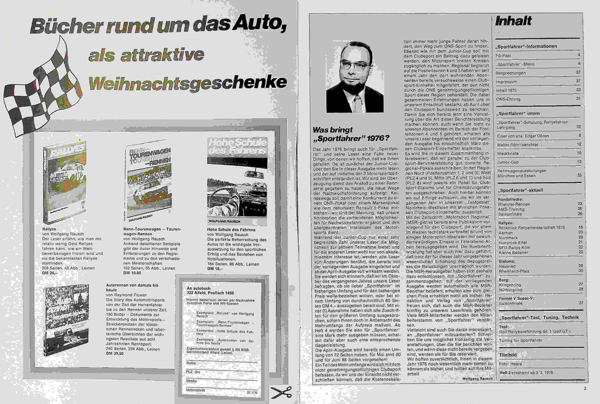 Inhaltsverzeichnis Sport Fahrer 01/1976