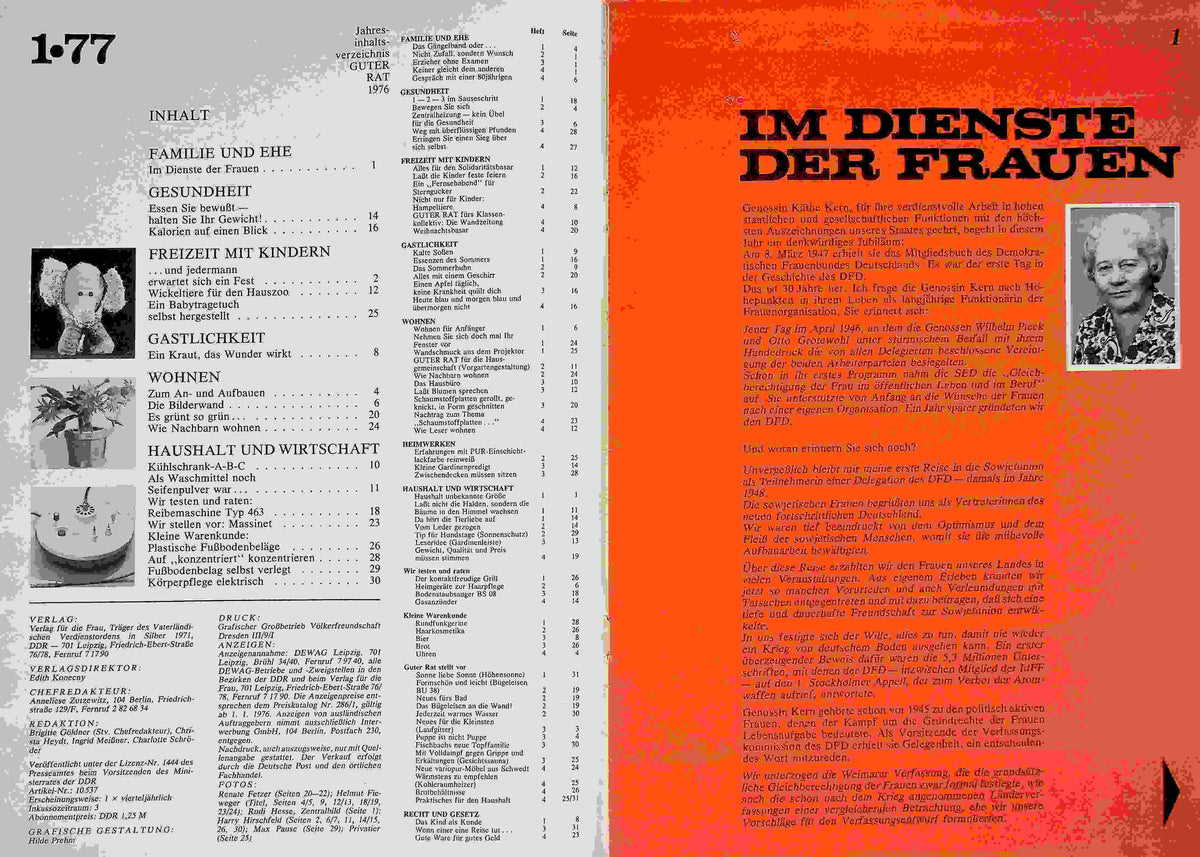 Inhaltsverzeichnis Guter Rat 01/1977