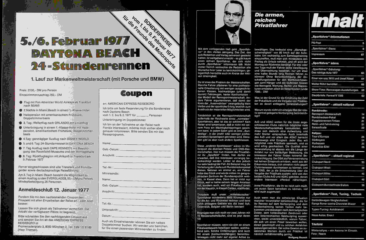 Inhaltsverzeichnis Sport Fahrer 01/1977