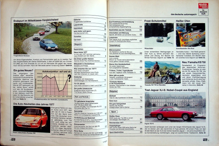 Inhaltsverzeichnis Auto Motor und Sport 01/1977