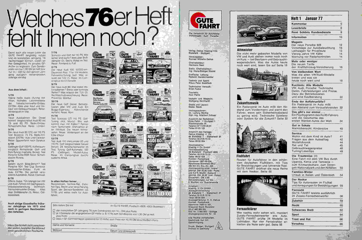 Inhaltsverzeichnis Gute Fahrt 01/1977
