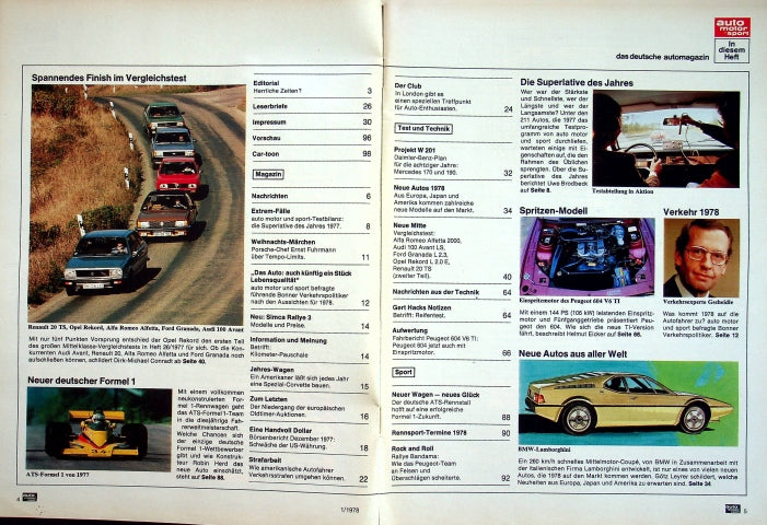 Inhaltsverzeichnis Auto Motor und Sport 01/1978
