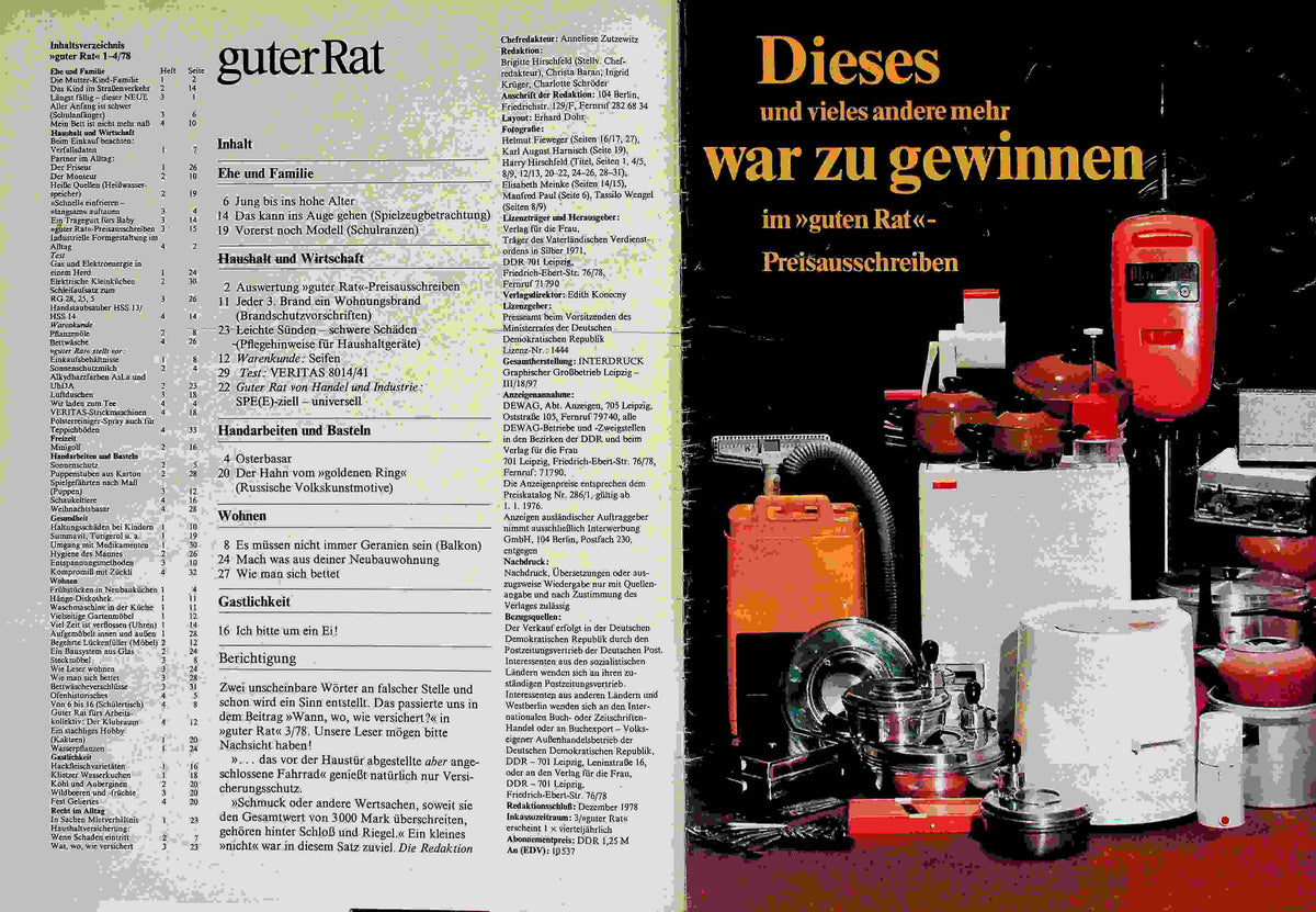 Inhaltsverzeichnis Guter Rat 01/1979