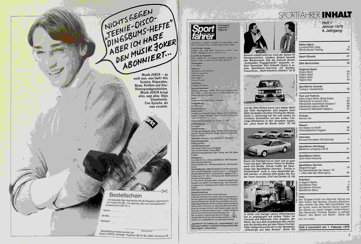 Inhaltsverzeichnis Sport Fahrer 01/1979
